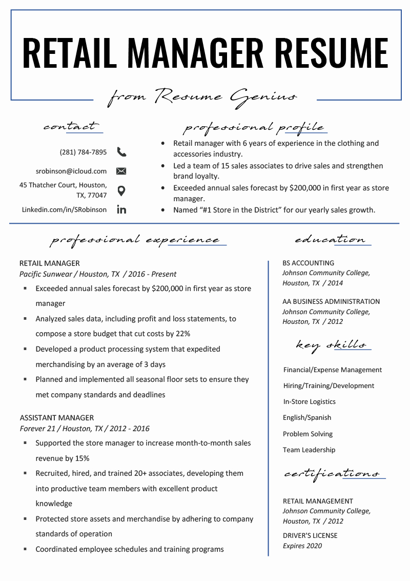Retail Store Manager Resume New Retail Manager Resume Example &amp; Writing Tips