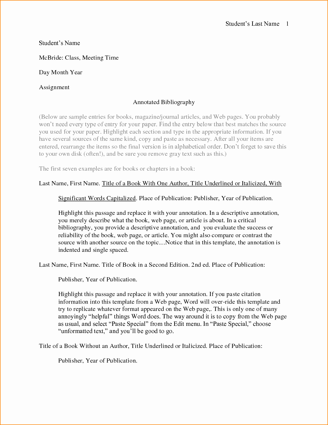 Annotated Bibliography Template