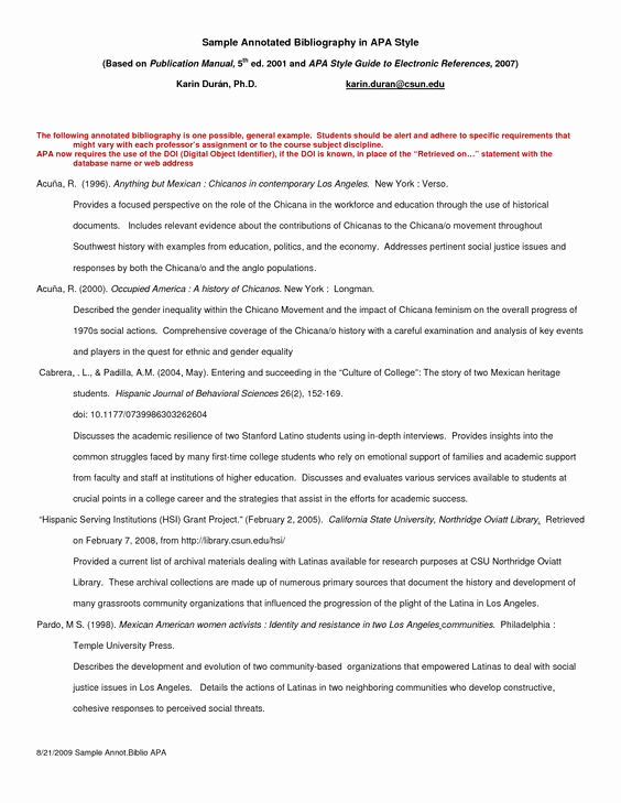 Sample Apa Annotated Bibliography Unique Annotated Bibliography Example