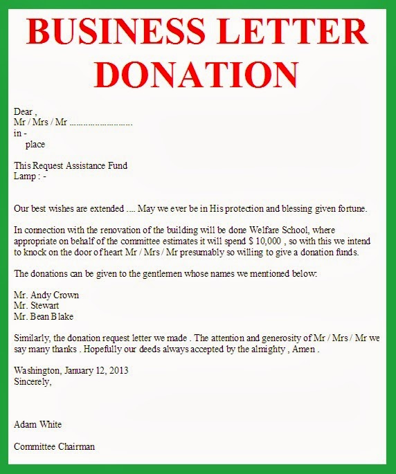 Sample Letters asking for Donations New Business Letter March 2014
