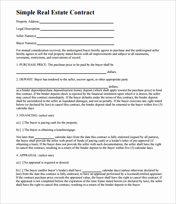 Simple Real Estate Contract Elegant Simple Land Purchase Agreement form