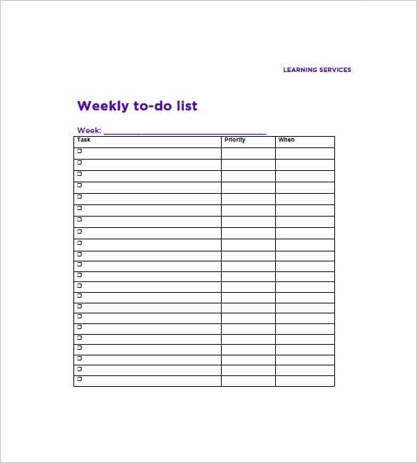 To Do List Template Word Beautiful Weekly to Do List Template 6 Free Word Excel Pdf