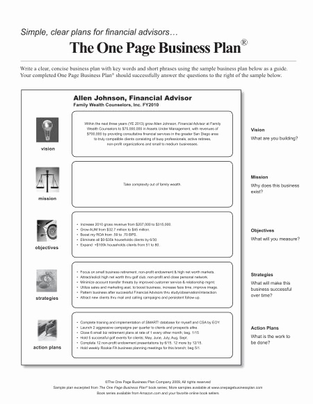 1 Page Business Plan Awesome E Page Business Plan Template