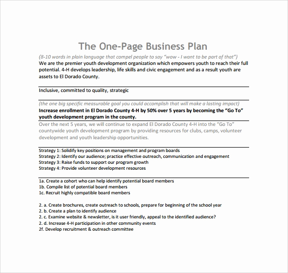 one page business plan template