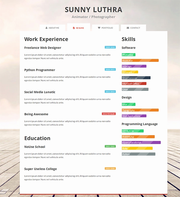 1 Page Resume Template Awesome 41 HTML5 Resume Templates Free Samples Examples format