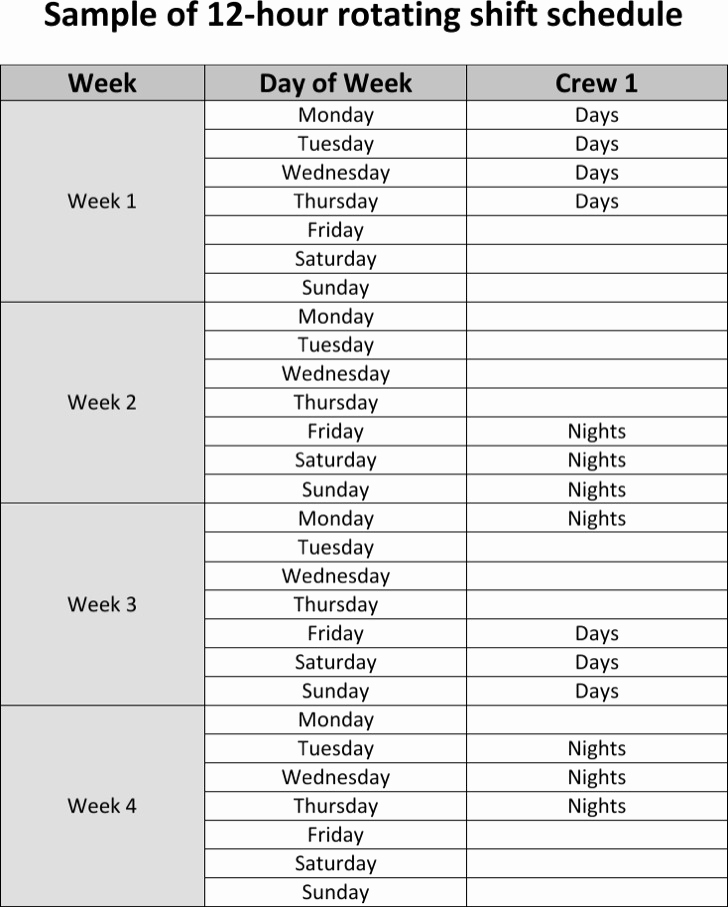 12 Hour Shift Schedule Awesome 6 12 Hour Shift Schedule Template Free Download