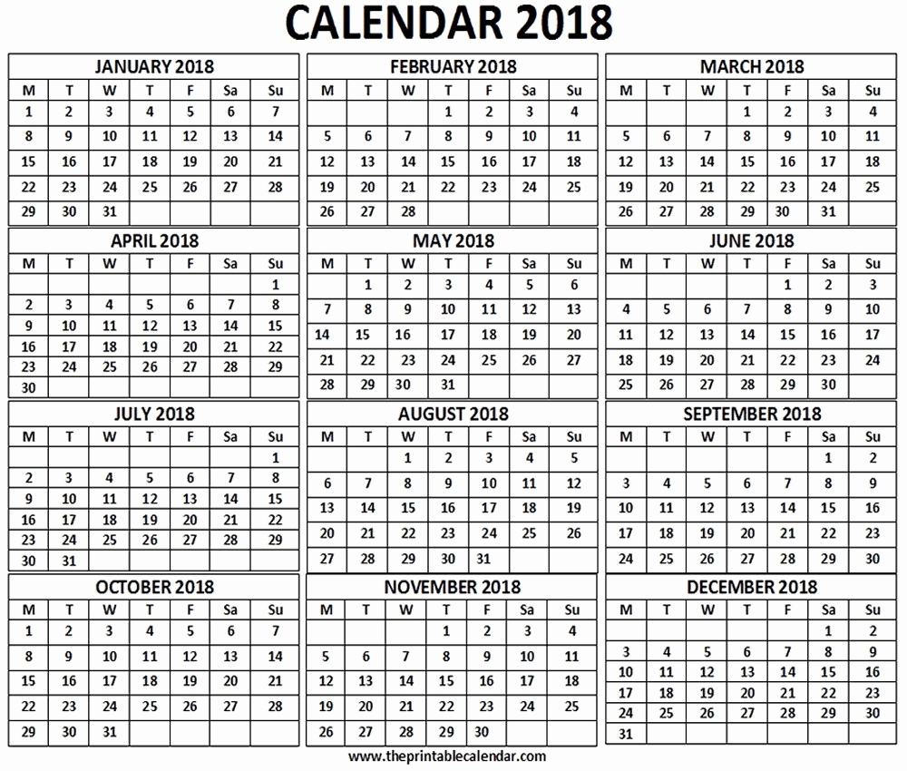 12 Month Calendar Template Awesome 12 Month Printable Calendar 2018 One Page – Template