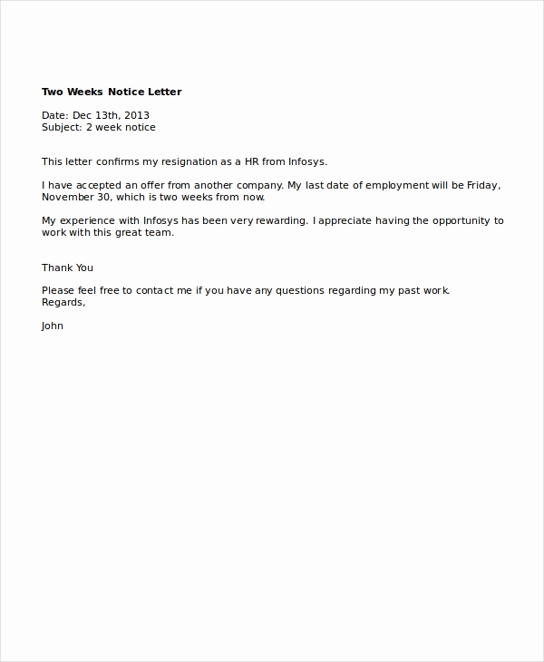 2 Week Notice Letter Template Luxury 9 Two Weeks Notice Letter Examples Pdf Google Docs Ms