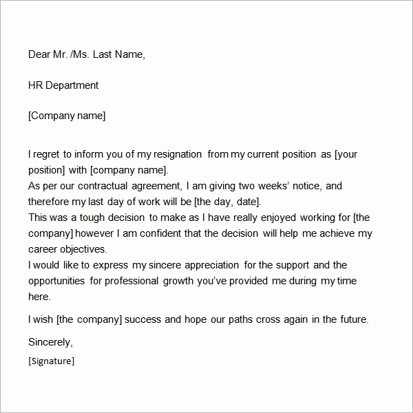 2 Week Notice Letter Template New Two Weeks Notice Letter 12 Download Free Documents In Word