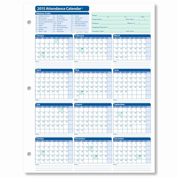 2019 attendance Calendar Free Unique Printable Employee attendance Calendar Template
