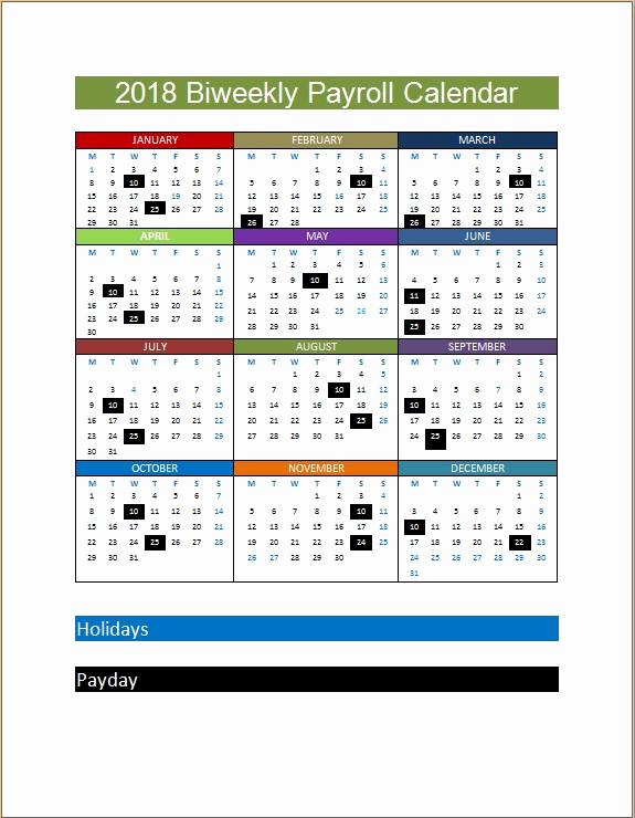 2019 Biweekly Payroll Calendar Template Lovely 2018 Biweekly Payroll Calendar Template