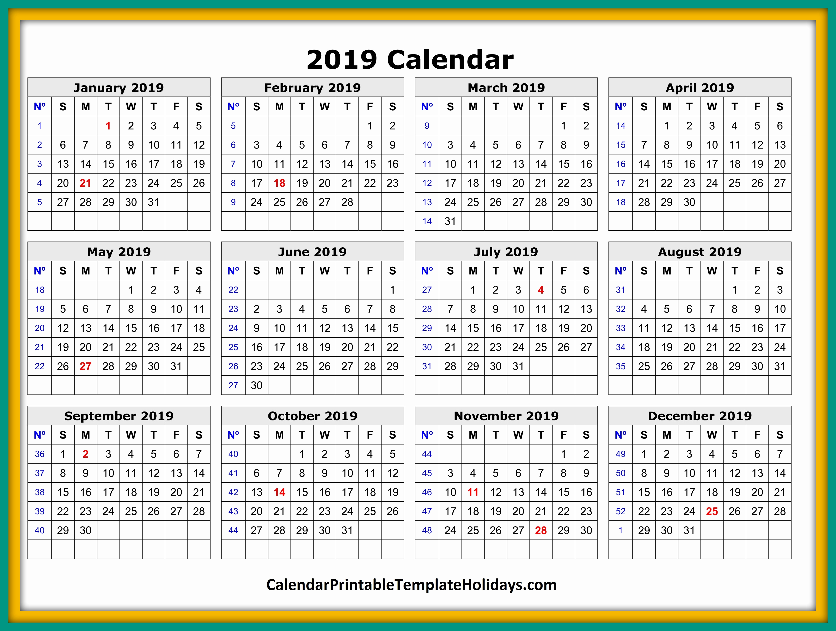 2019 Calendar Template Word Lovely 2019 Calendar Printable Template Holidays Pdf Word Excel