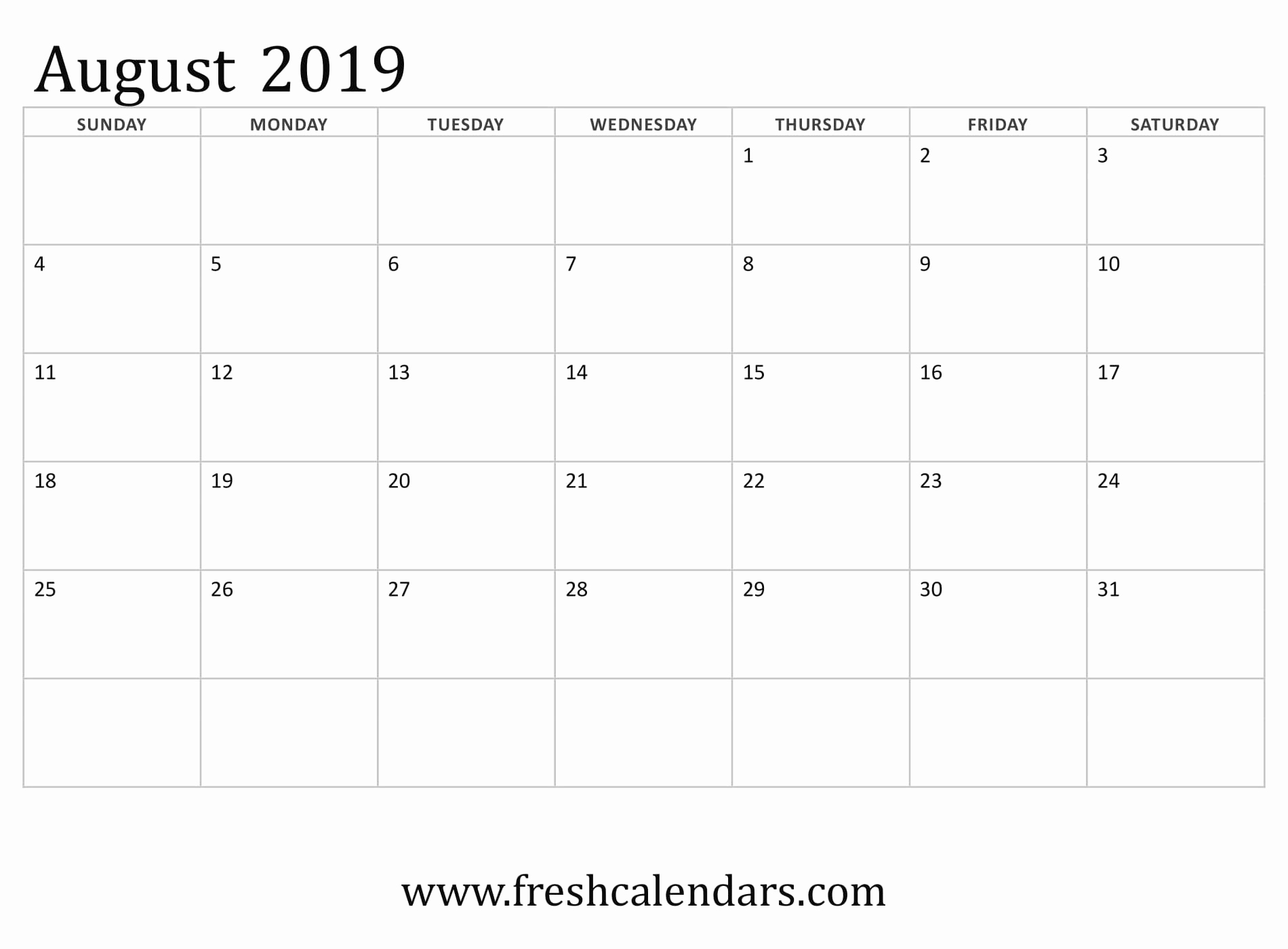 2019 Monthly Calendar Template Beautiful August 2019 Calendar Printable Fresh Calendars