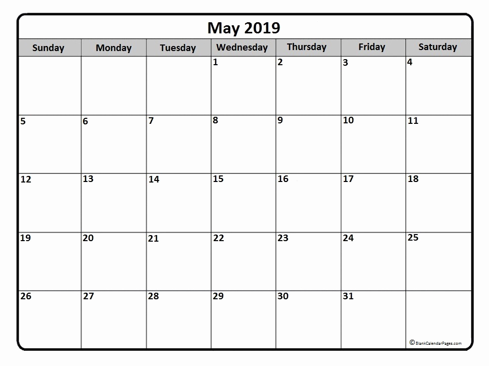 2019 Monthly Calendar Template Elegant May 2019 Calendar