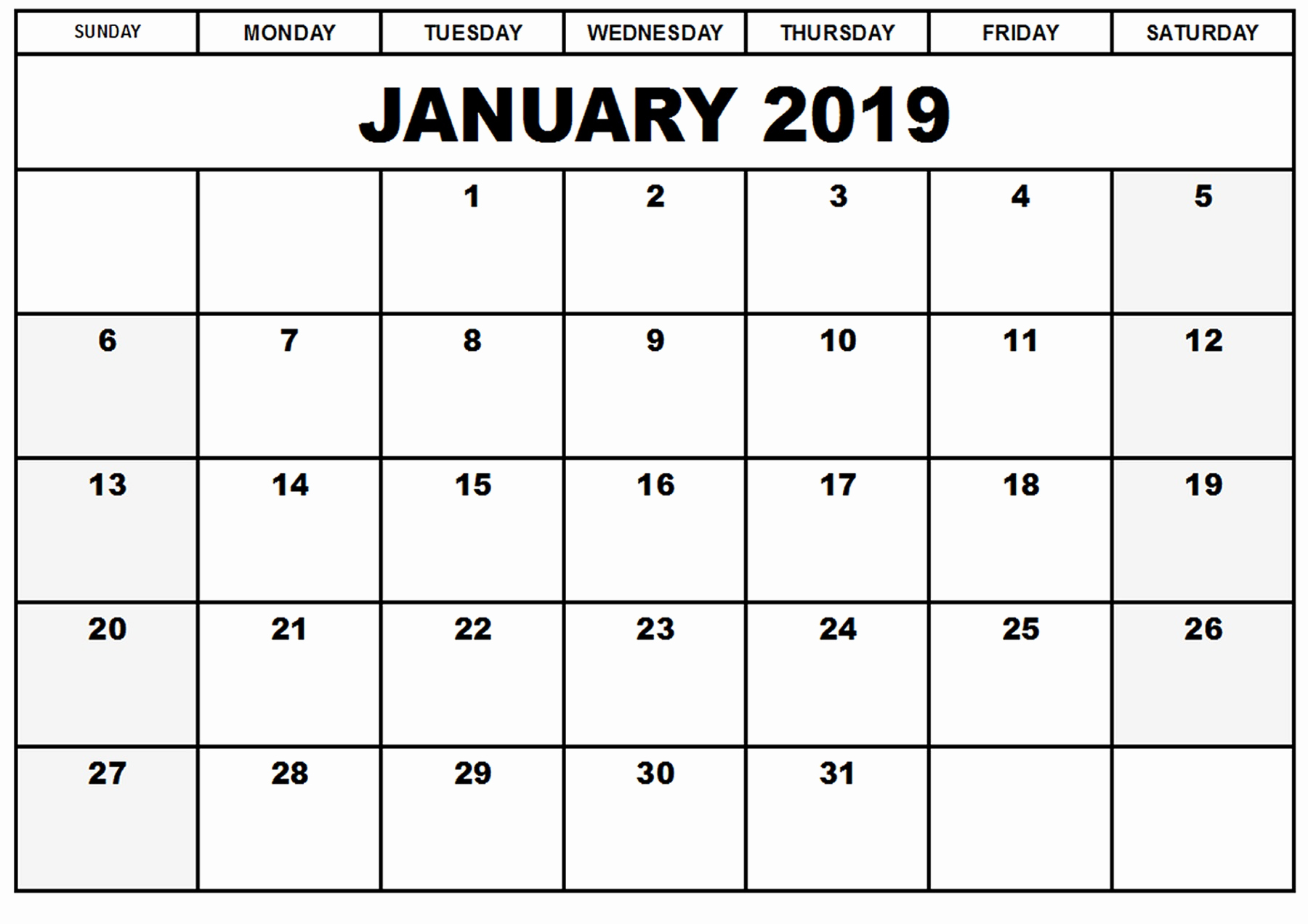 2019 Monthly Calendar Template Inspirational Blank Printable Calendar 2019 Monthly – Printable Shelter