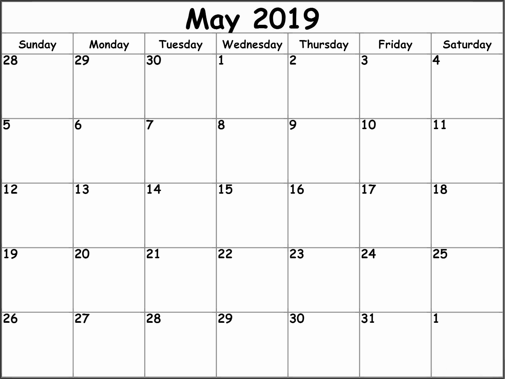 2019 Monthly Calendar Template Inspirational May 2019 Printable Calendar Templates Free Blank Pdf