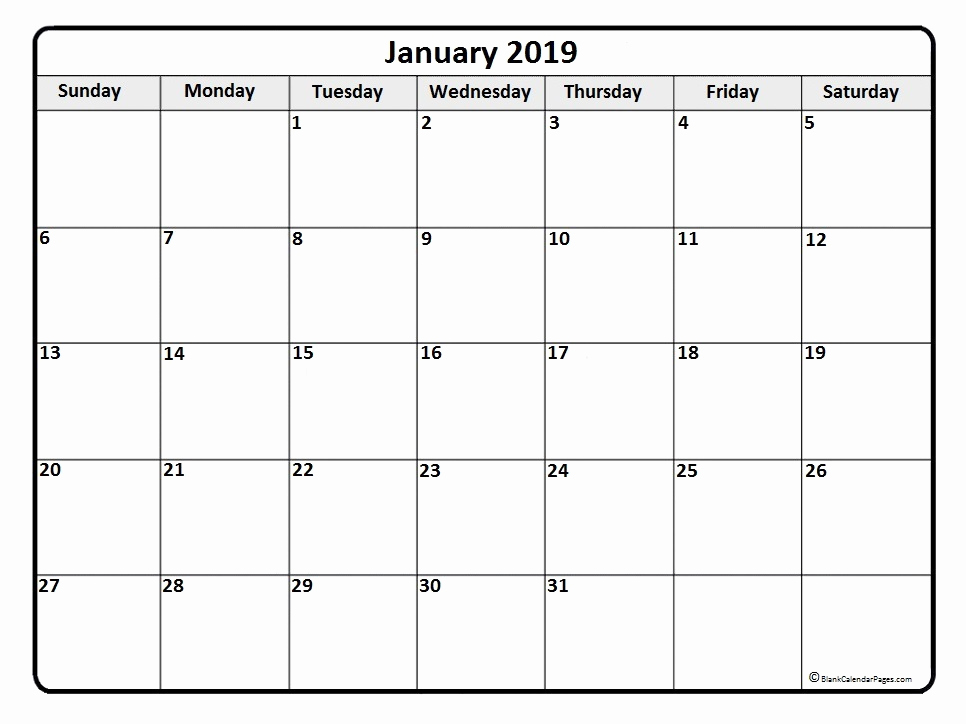 2019 Monthly Calendar Template New January 2019 Calendar