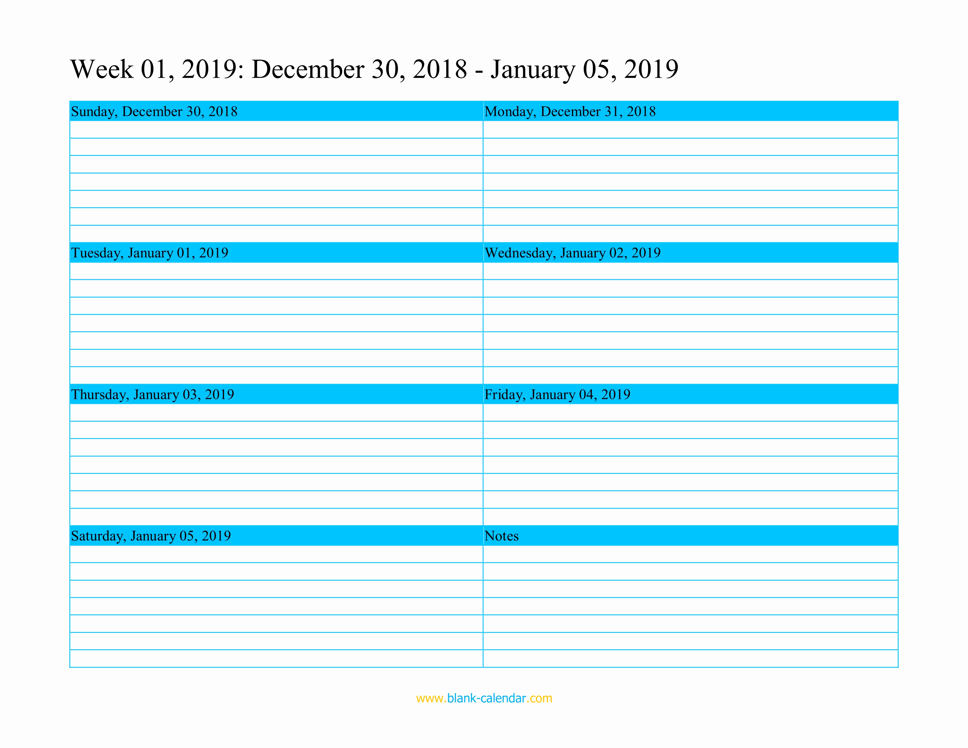 2019 Monthly Calendar Template Unique Weekly Calendar 2019 Word Excel Pdf