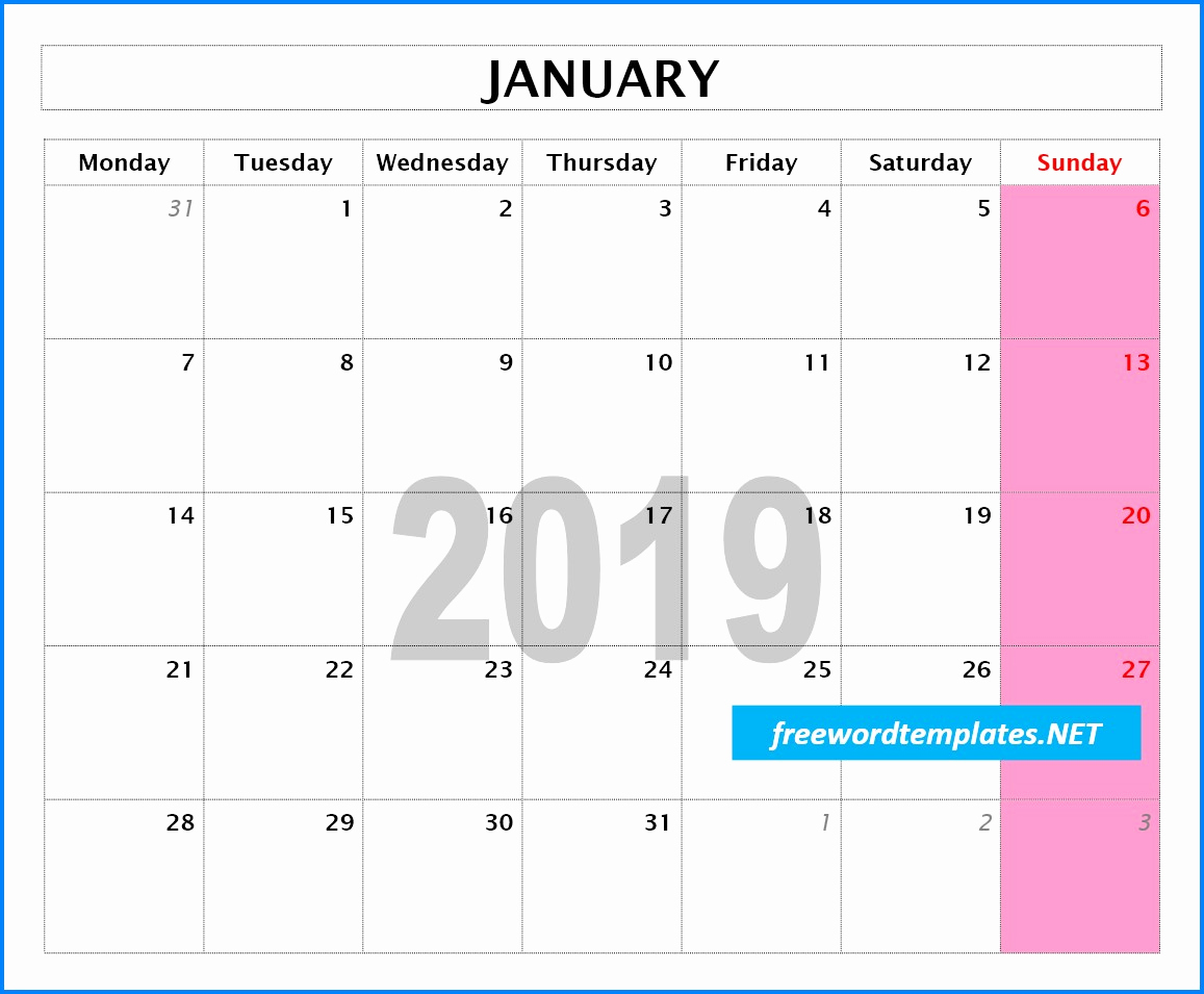 2019 Monthly Calendar Word Elegant 2019 Calendar Templates