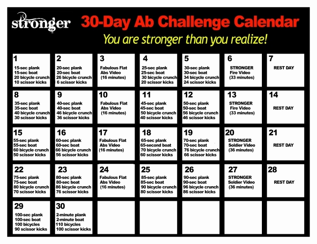30 Day Calendar Template Beautiful 30 Day Ab Challenge Calendar Printable