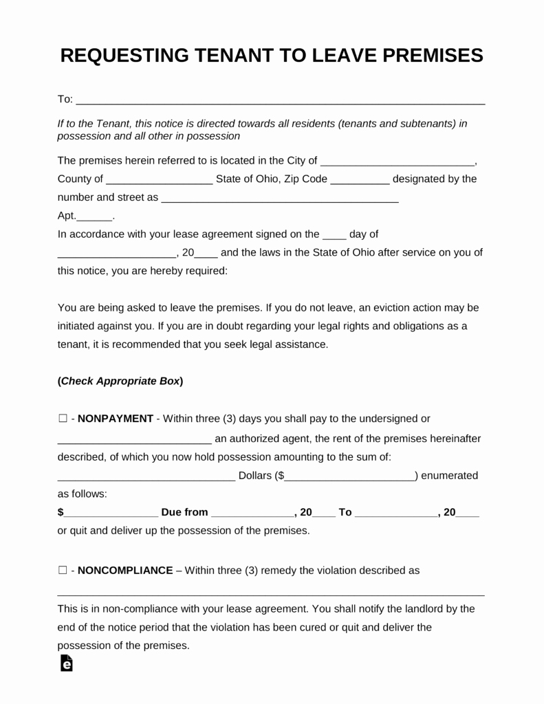 30 Day Eviction Notice form Best Of Free Ohio Eviction Notice forms
