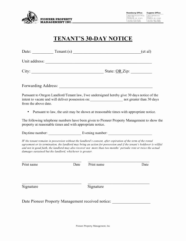 30 Day Notice Template Beautiful 30 Day Notice to Landlord California Template