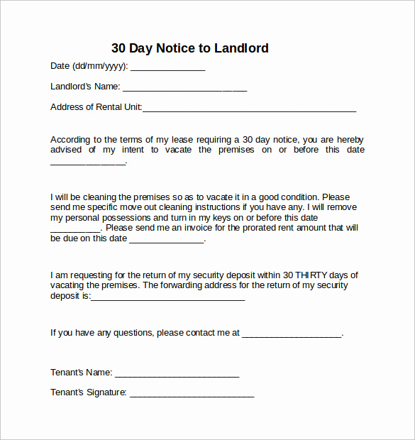 30 Days Notice Letter Best Of 10 Sample 30 Days Notice Letters to Landlord In Word