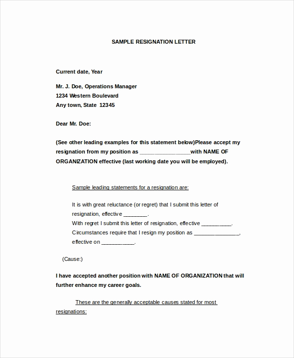 30 Days Notice Letter Best Of Letter Of Resignation Template 17 Free Word Pdf