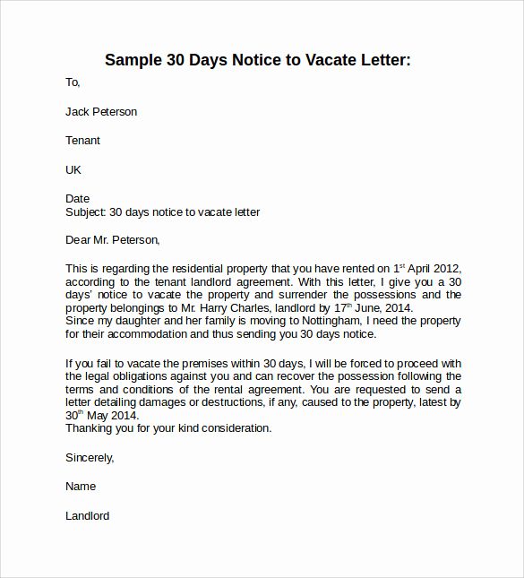 30 Days Notice Letter New 10 Sample 30 Days Notice Letters to Landlord In Word
