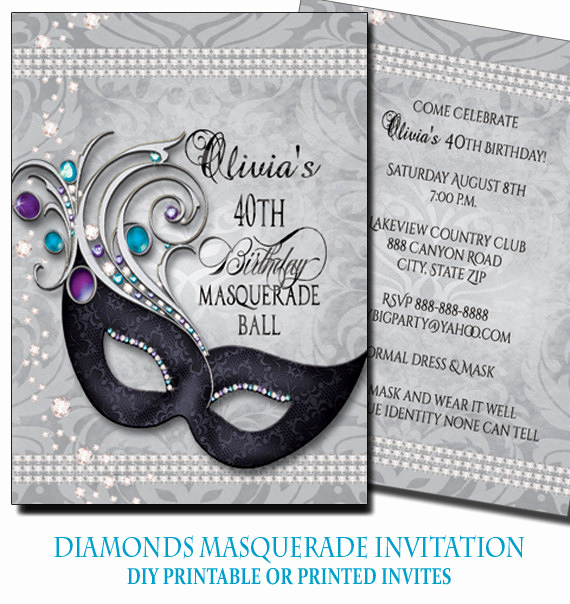 40th Birthday Invitation Wording Unique Diamond 40th Birthday Masquerade Party Invitation