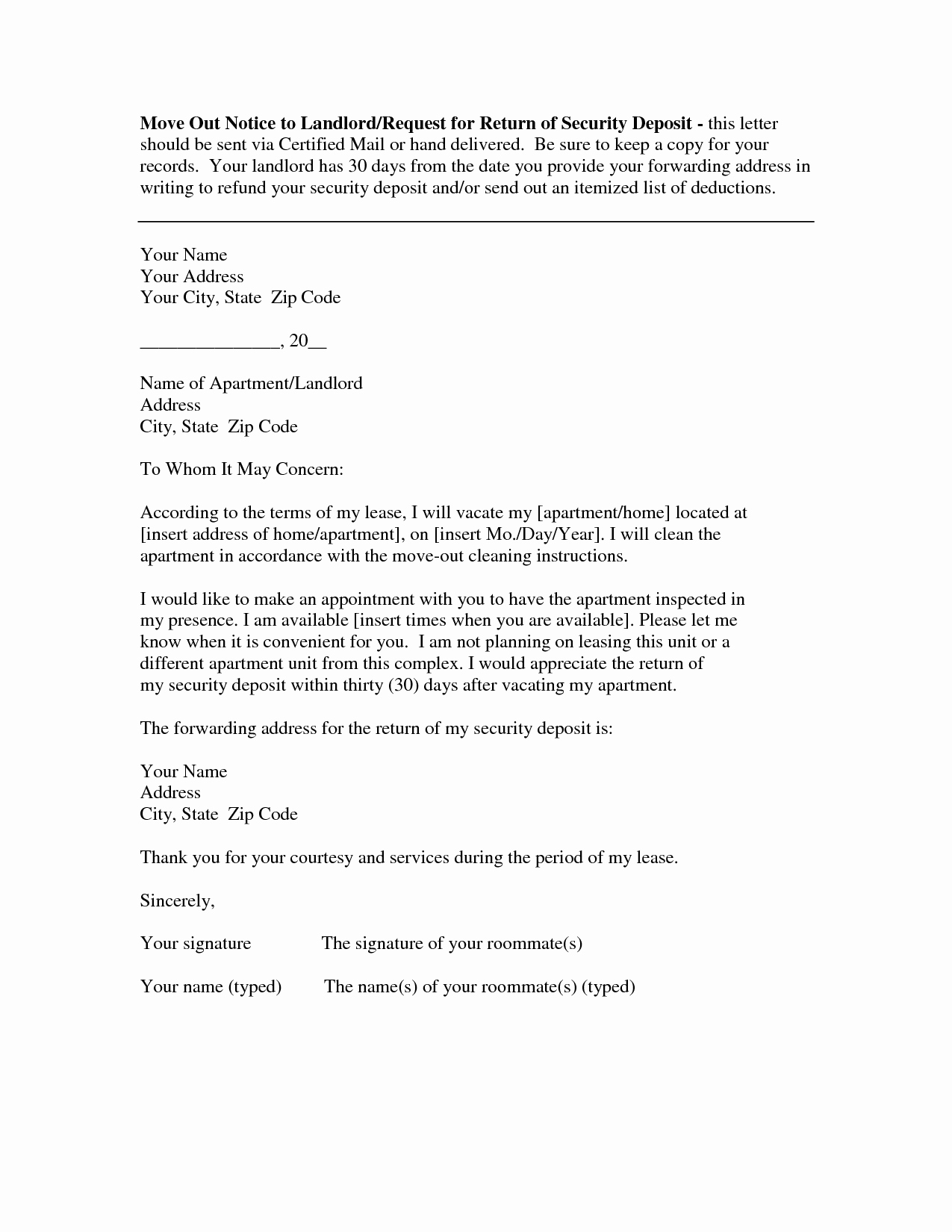 60 Day Apartment Notice Letter Awesome Best S Of A Letter Vacating My Apartment Landlord