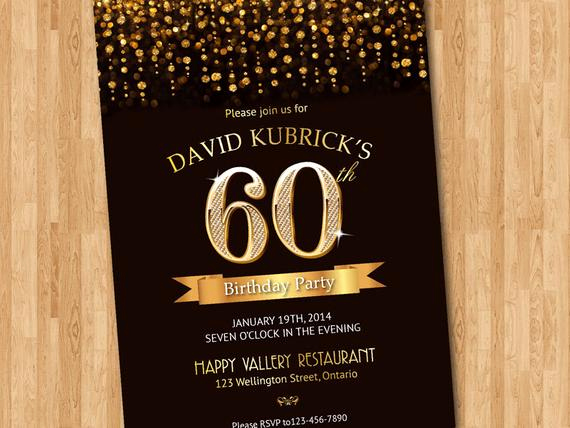 60 Th Birthday Invitation Beautiful 60th Birthday Invitation Gold Glitter Diamond Number Birthday