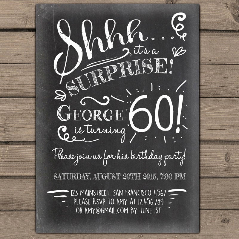 60 Th Birthday Invitation Best Of Surprise 60th Birthday Invitation Chalkboard Invitation