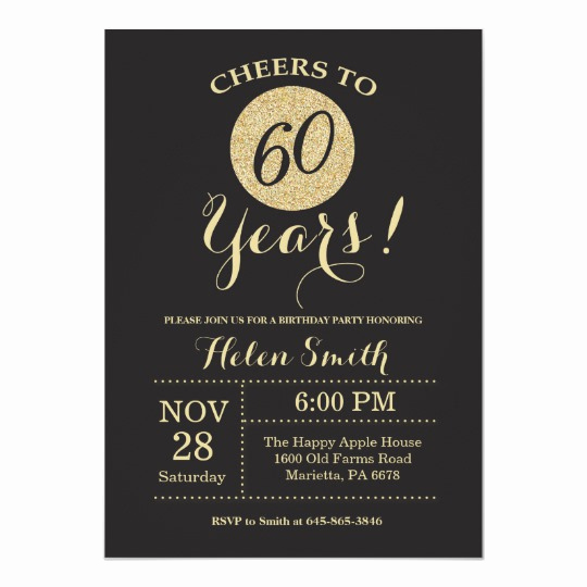 60 Th Birthday Invitation Lovely 60th Birthday Invitation Black and Gold Glitter