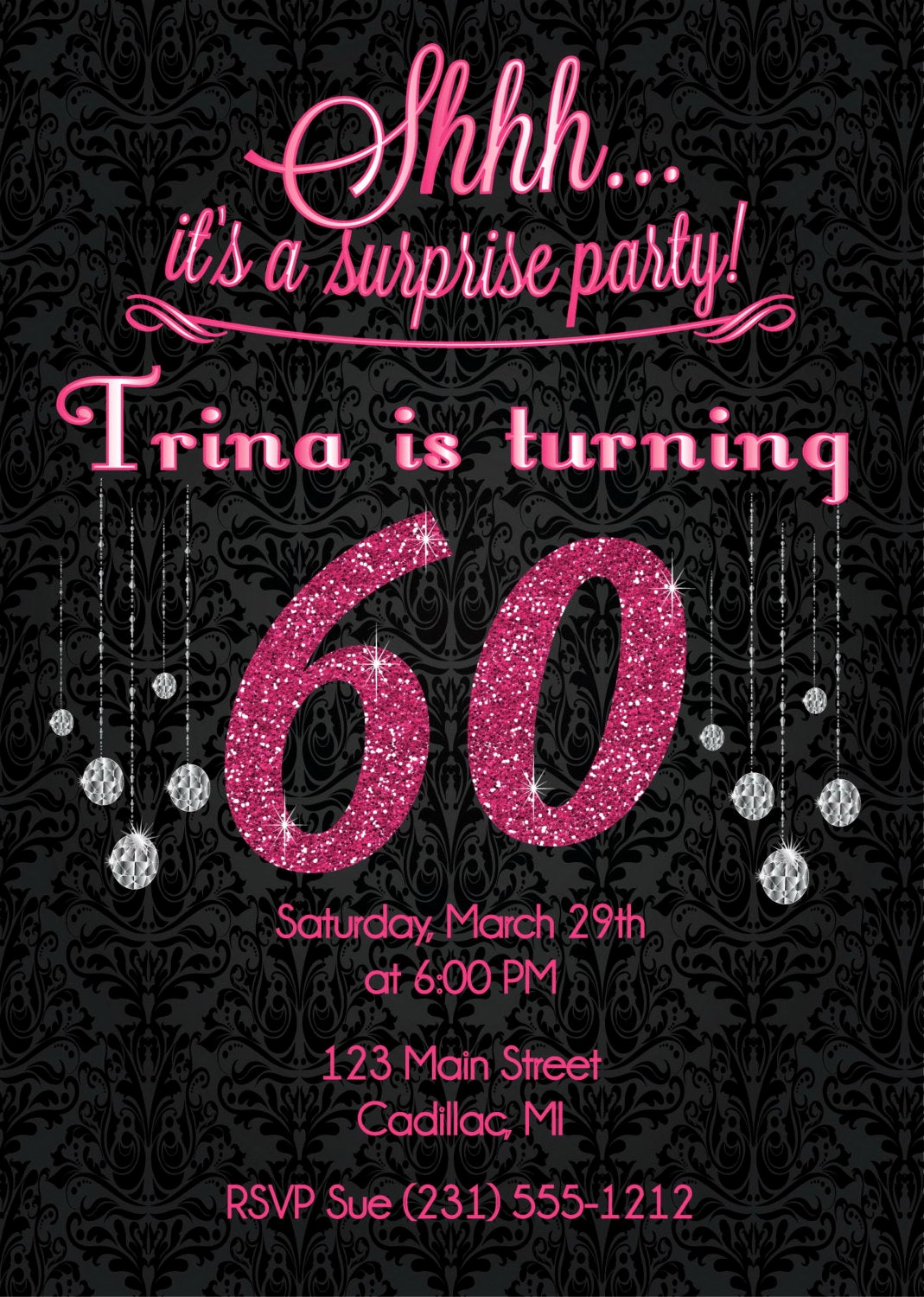 60 Th Birthday Invitation New Pink Glitter 60th Birthday Invitation Adult Birthday Party