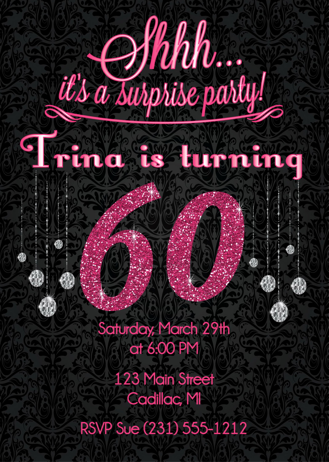 60 Th Birthday Invites Luxury Pink Glitter 60th Birthday Invitation Adult Birthday Party
