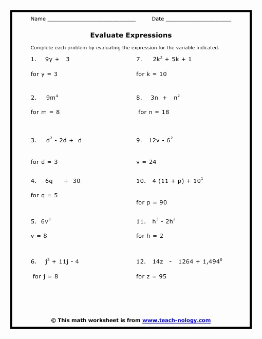 7th Grade Algebra Worksheets New Math Worksheets for Grade 8