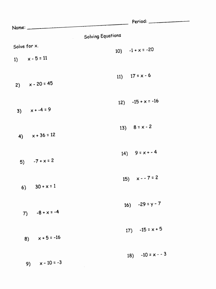 7th Grade Algebra Worksheets Unique 17 Best Of Pre Algebra Worksheets Free Printable