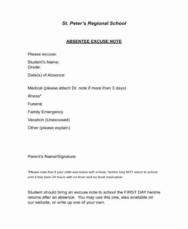 Absence Note for School Inspirational 11 School Excuse Note Templates Pdf