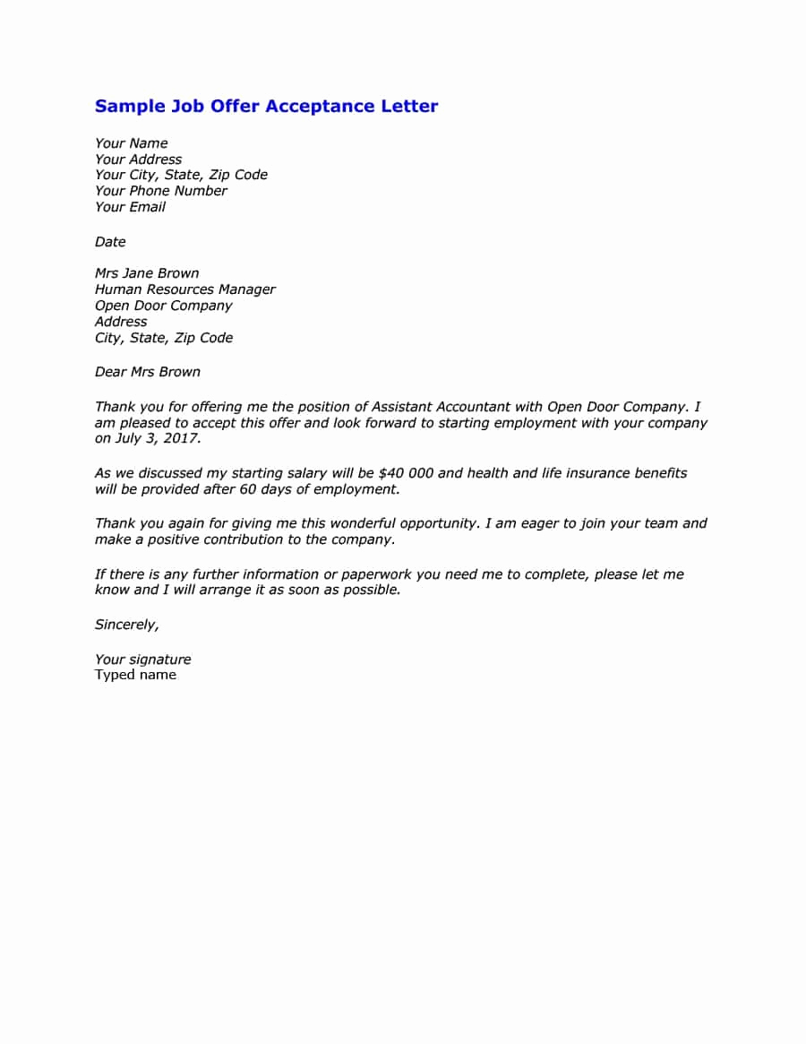 Acceptance Letter for Job Awesome 40 Professional Job Fer Acceptance Letter &amp; Email