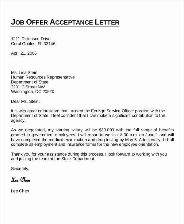 Acceptance Letter for Job Awesome 56 Acceptance Letters Word Apple Pages Google Docs