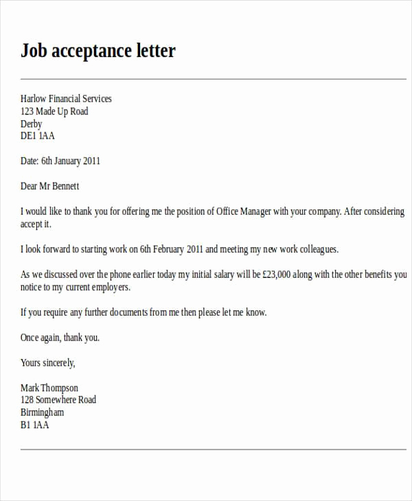 Acceptance Letter for Job Unique 28 Job Letter formats