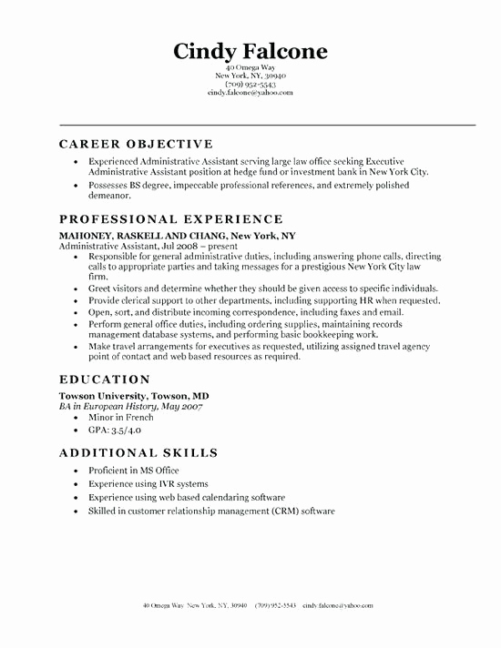 Administrative assistant Resume Objective Beautiful Career Objective Examples Administrative assistant