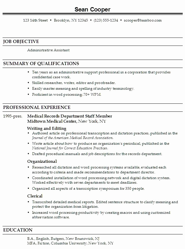 Administrative assistant Resume Objective Best Of Administrative assistant Resume Objective