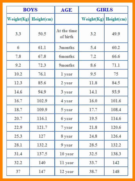 Age and Weight Chart Beautiful Weight Chart by Age