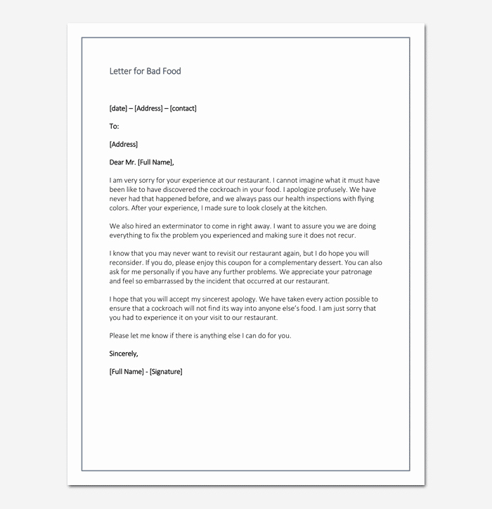 Apology Letter to Customers New Restaurant Apology Letter to Customers 4 Samples &amp; formats