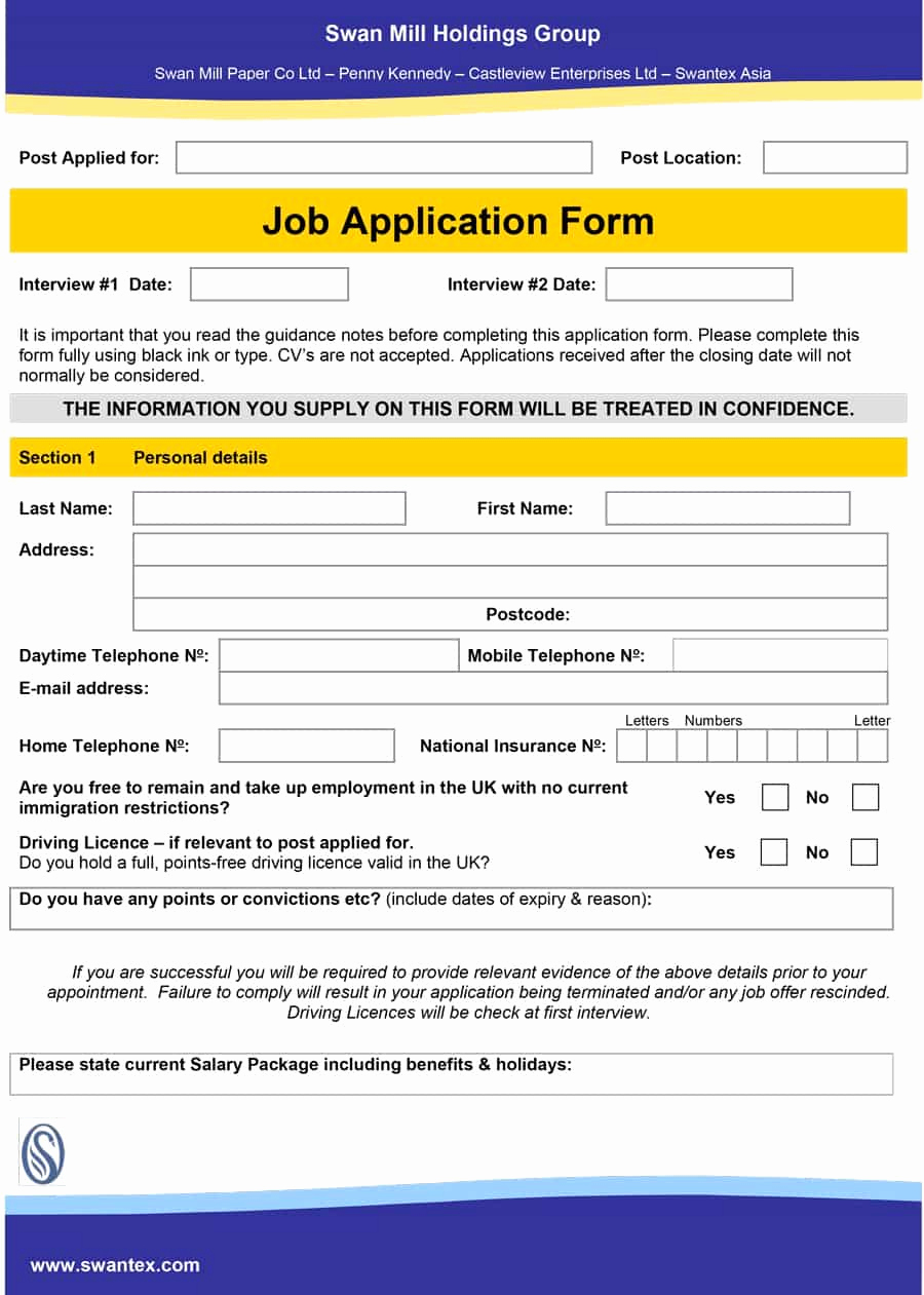 Application for Employment Templates Fresh 50 Free Employment Job Application form Templates