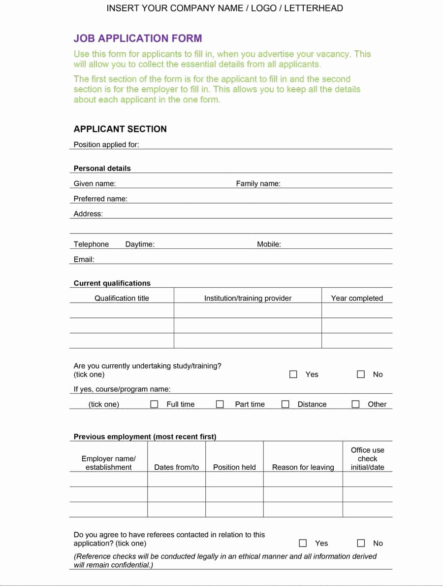 Application for Employment Templates Unique 50 Free Employment Job Application form Templates