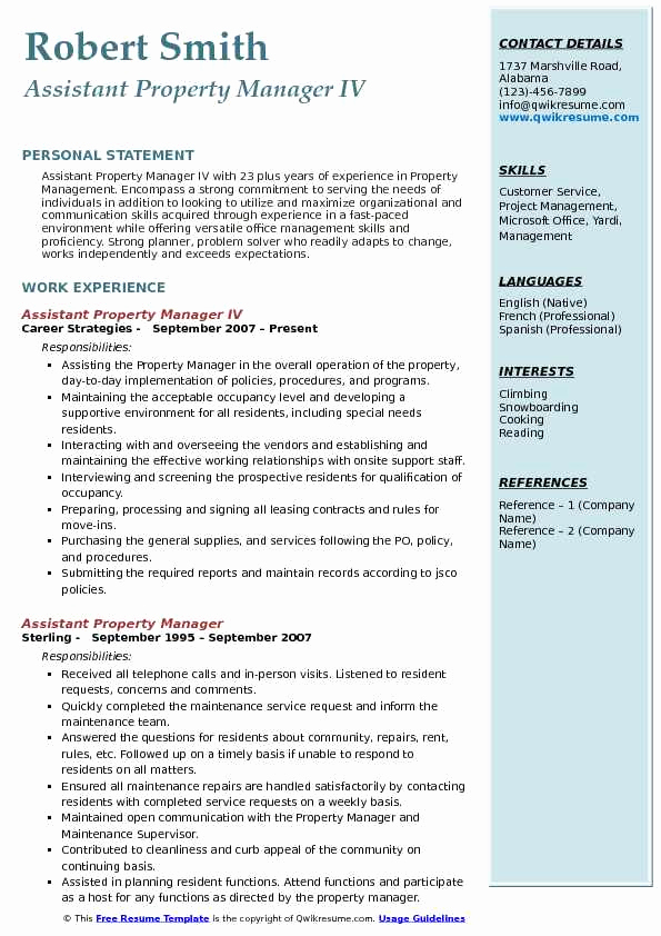 Assistant Property Manager Resume Luxury assistant Property Manager Resume Samples
