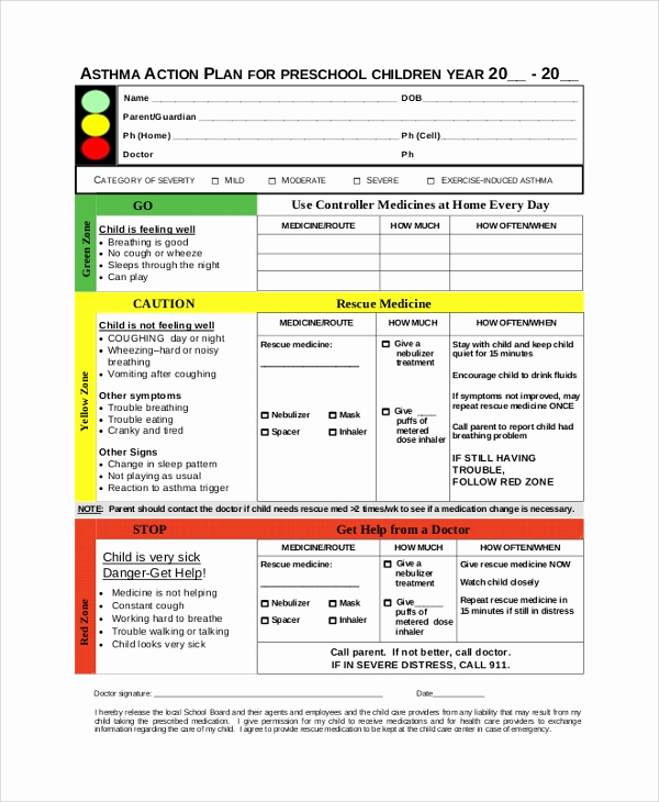 Asthma Action Plan form Awesome 46 Sample Action Plans